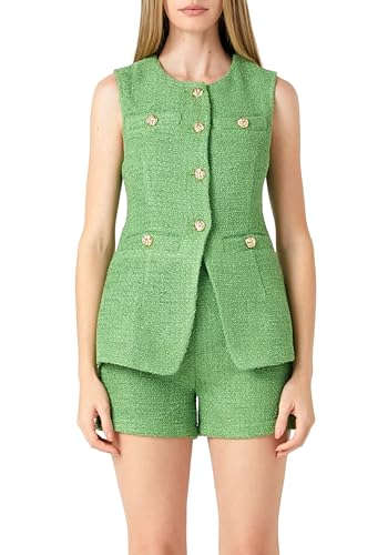 endless rose Women's Tweed Buttoned Long Split Top, XS